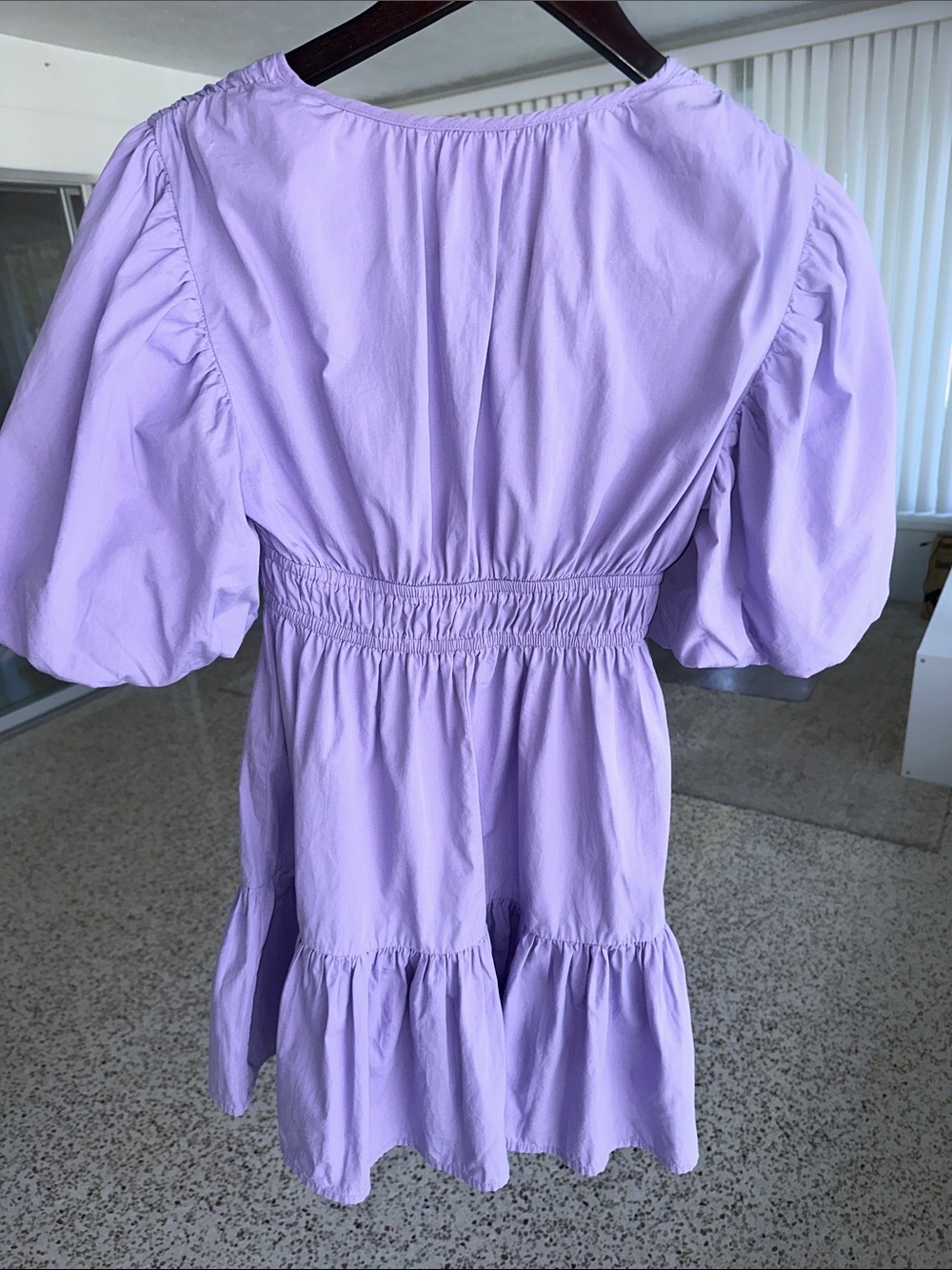 Japna Lavender Puff Sleeve V-Neck Tiered Dress - Picture 3 of 4